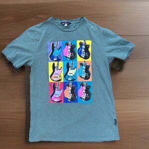 Ben Sherman Andy Warhol Neon Guitar Print Green Teal Short Sleeve T-Shirt Size M